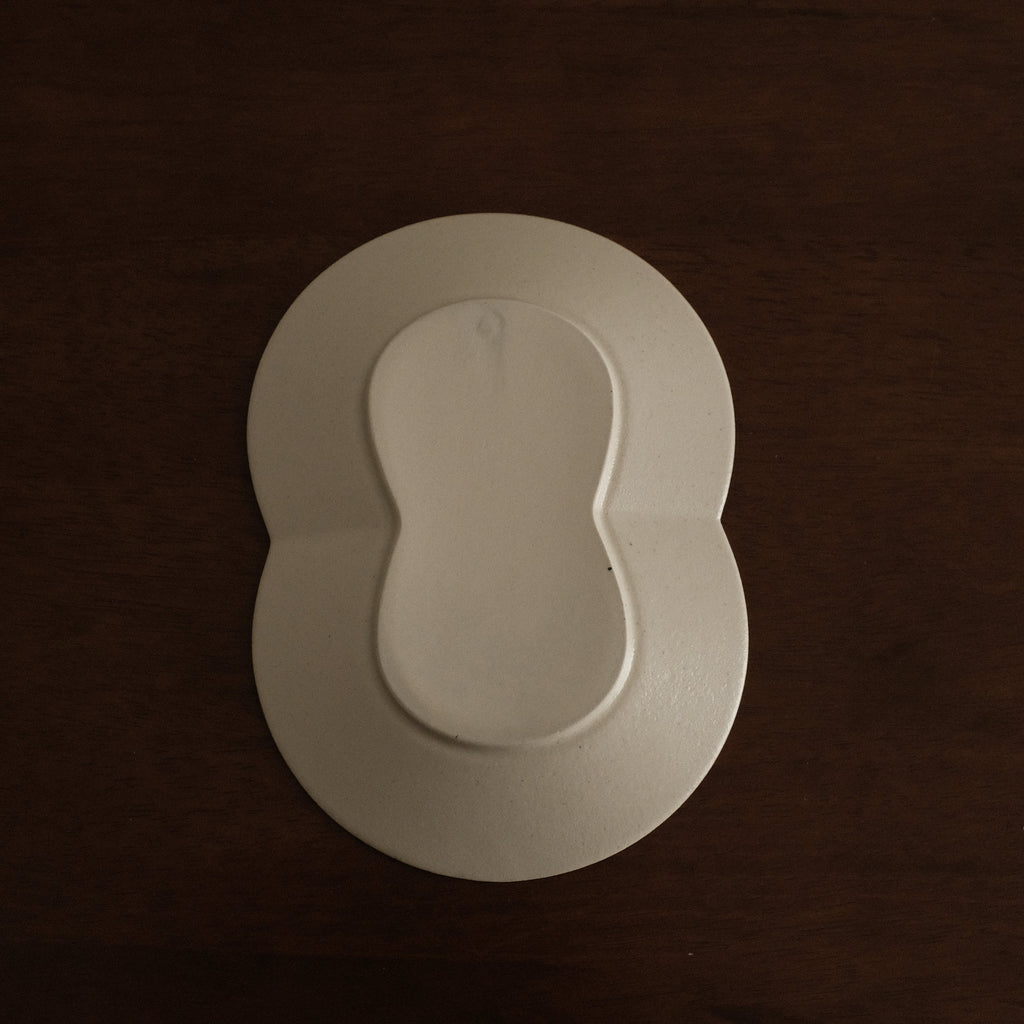 BLANCHETTE French Retro Ash White Two Petals Small Dish Plate Ceramic Underglazed Powdered Glaze Stoneware