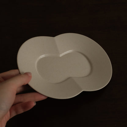 BLANCHETTE French Retro Ash White Two Petals Small Dish Plate Ceramic Underglazed Powdered Glaze Stoneware