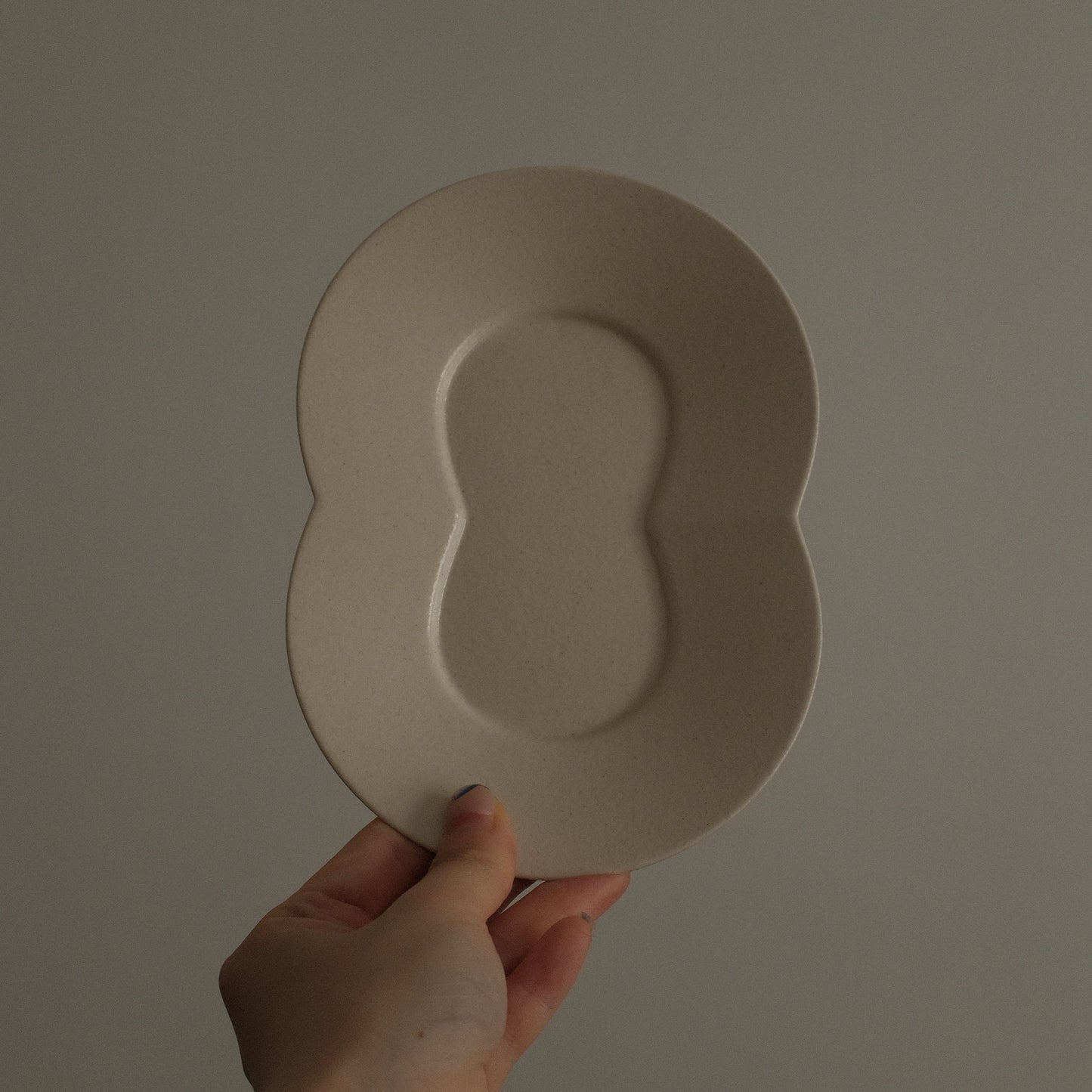 BLANCHETTE French Retro Ash White Two Petals Small Dish Plate Ceramic Underglazed Powdered Glaze Stoneware