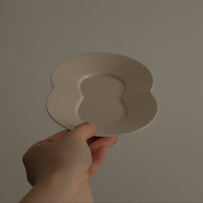 BLANCHETTE French Retro Ash White Two Petals Small Dish Plate Ceramic Underglazed Powdered Glaze Stoneware