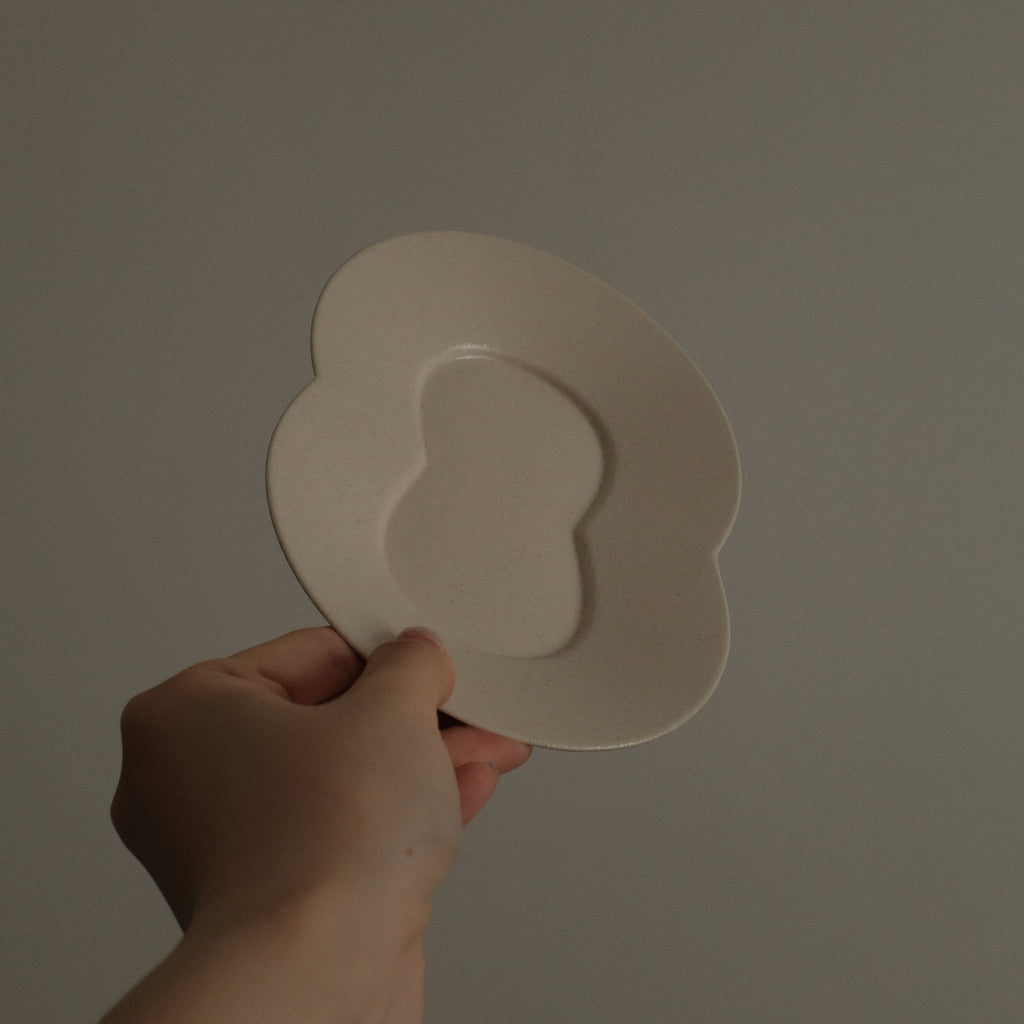BLANCHETTE French Retro Ash White Two Petals Small Dish Plate Ceramic Underglazed Powdered Glaze Stoneware