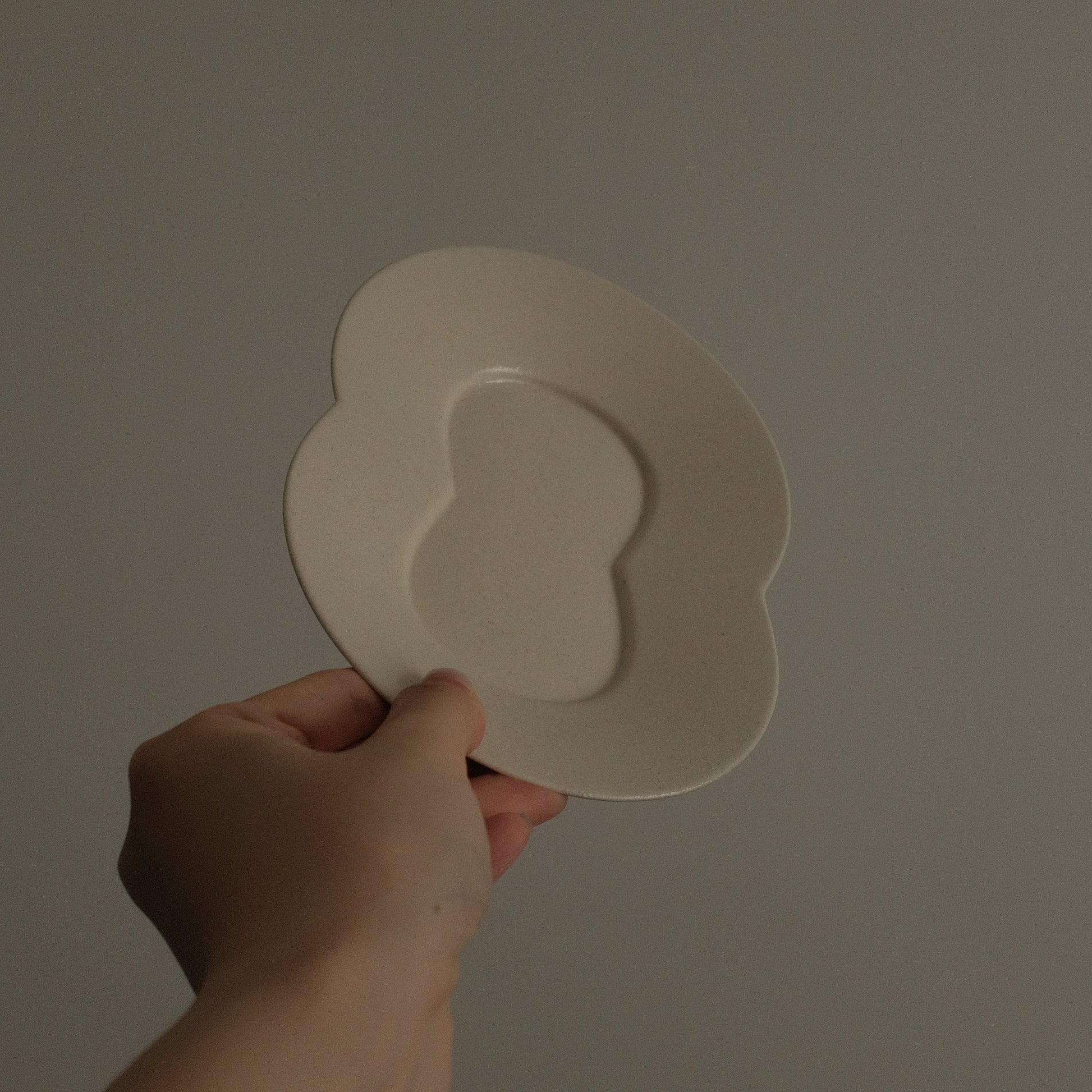 BLANCHETTE French Retro Ash White Two Petals Small Dish Plate Ceramic Underglazed Powdered Glaze Stoneware