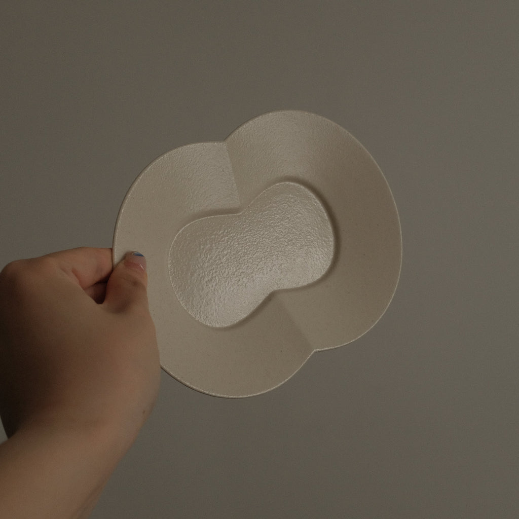 BLANCHETTE French Retro Ash White Two Petals Small Dish Plate Ceramic Underglazed Powdered Glaze Stoneware