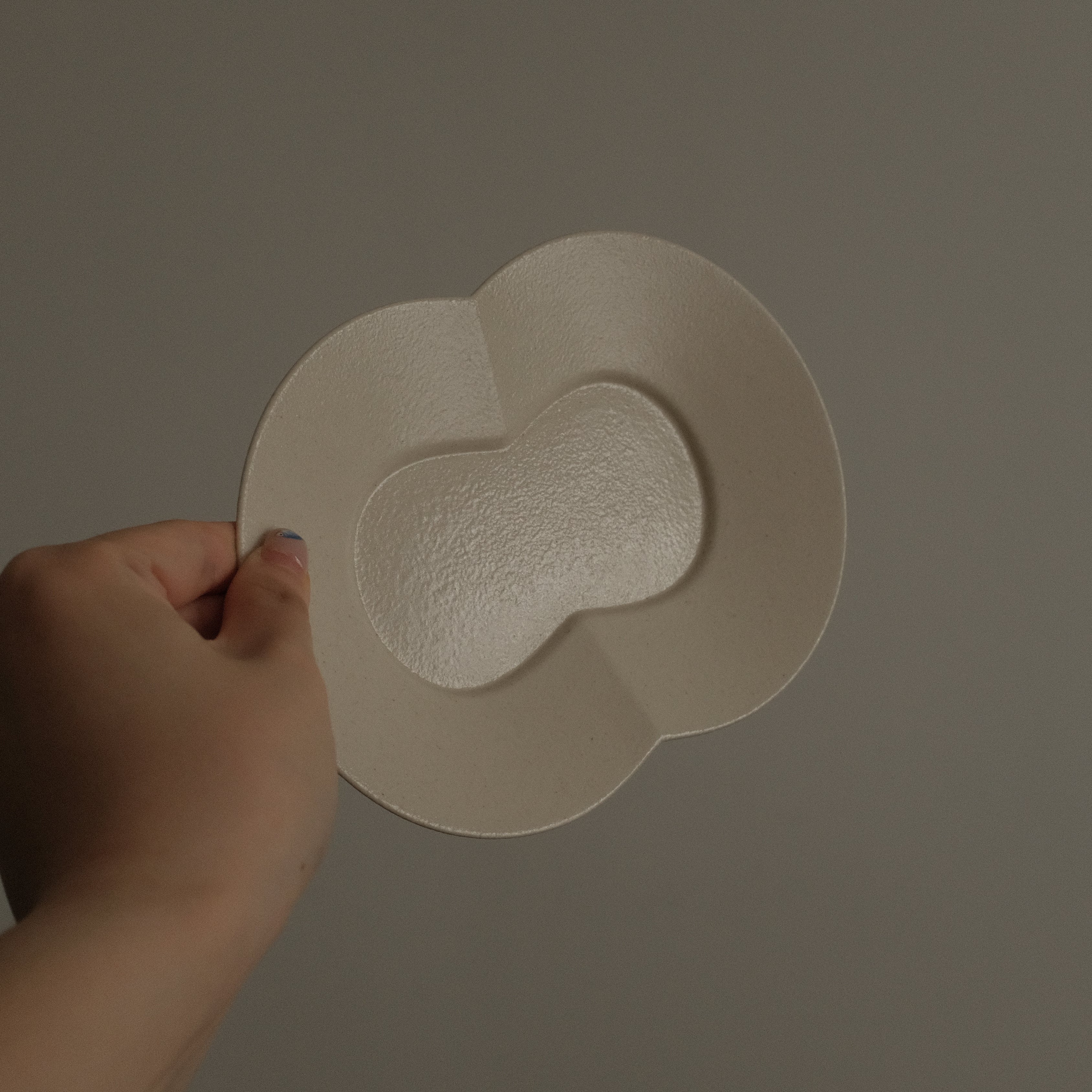 BLANCHETTE French Retro Ash White Two Petals Small Dish Plate Ceramic Underglazed Powdered Glaze Stoneware