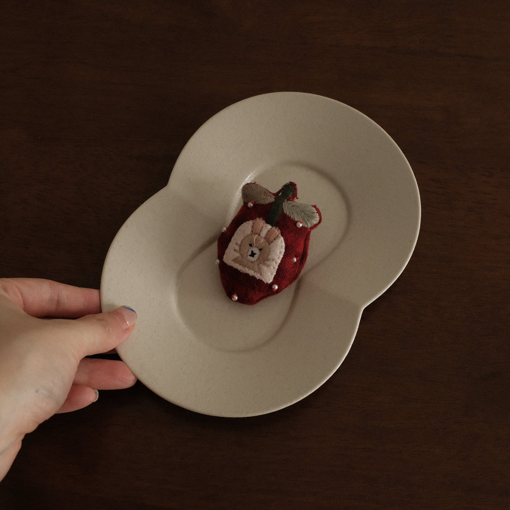 BLANCHETTE French Retro Ash White Two Petals Small Dish Plate Ceramic Underglazed Powdered Glaze Stoneware