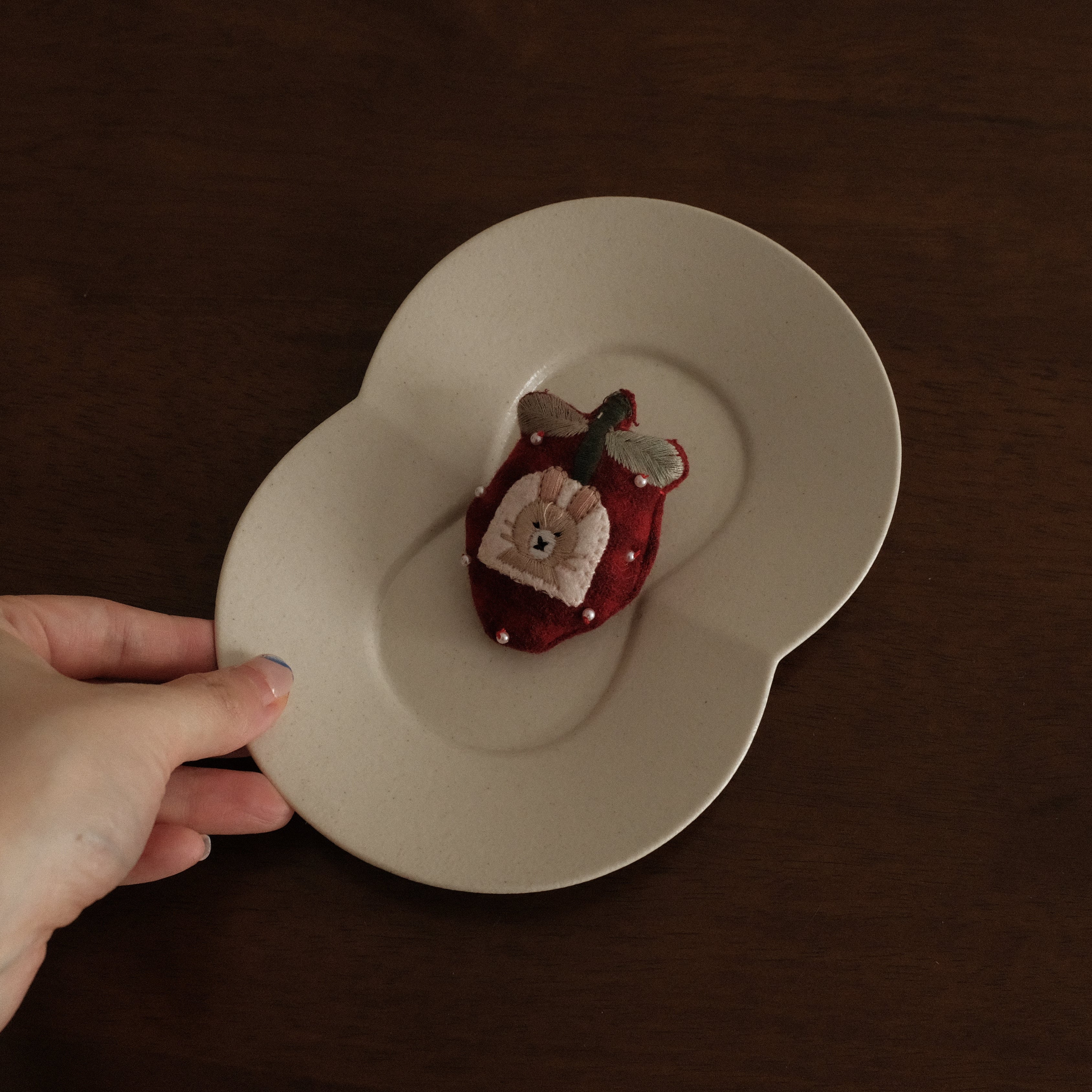 BLANCHETTE French Retro Ash White Two Petals Small Dish Plate Ceramic Underglazed Powdered Glaze Stoneware