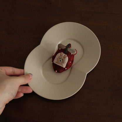 BLANCHETTE French Retro Ash White Two Petals Small Dish Plate Ceramic Underglazed Powdered Glaze Stoneware