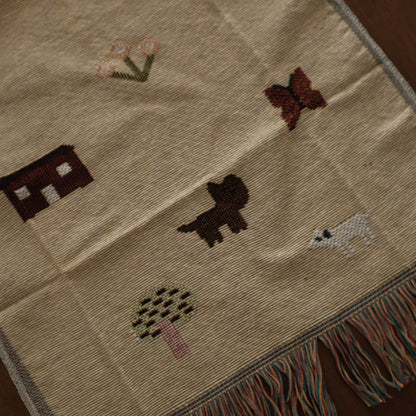 LUCIENNE Countryside View Whimsical Retro Style Decorative Knitted Tapestry Blanket with Fringe