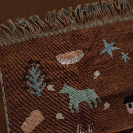 MAISIE Brown Pony Whimsical Retro Style Decorative Knitted Tapestry Blanket with Fringe