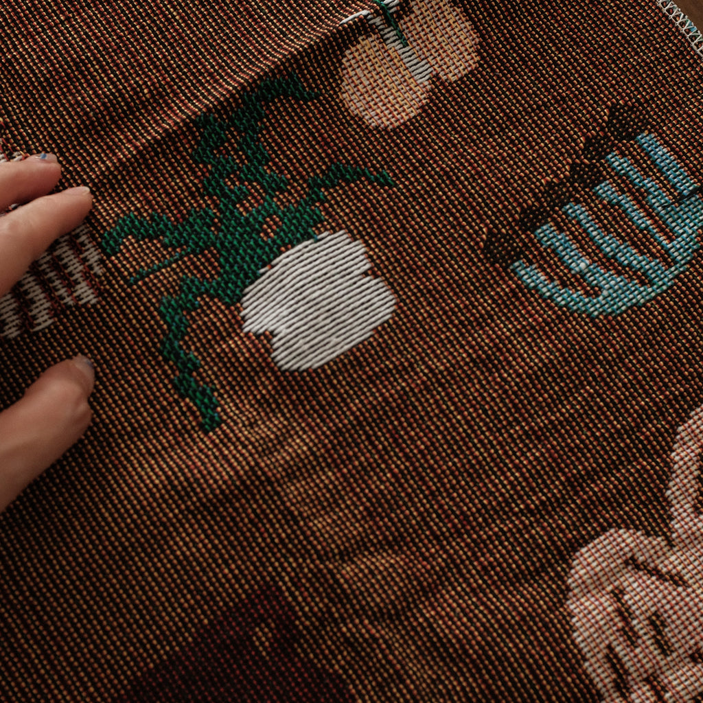 MAISIE Brown Pony Whimsical Retro Style Decorative Knitted Tapestry Blanket with Fringe