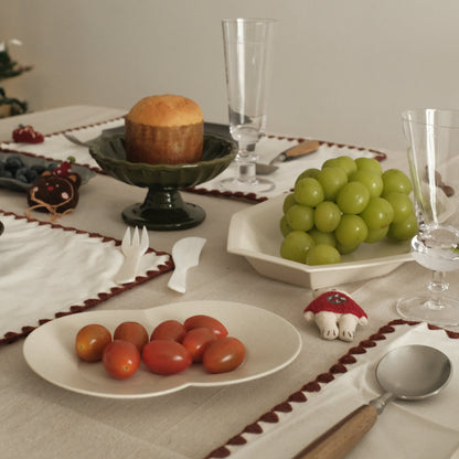 ELISE French Linen Cotton Maroon Red Embroidered Linings Heat Insulation Table Placemat