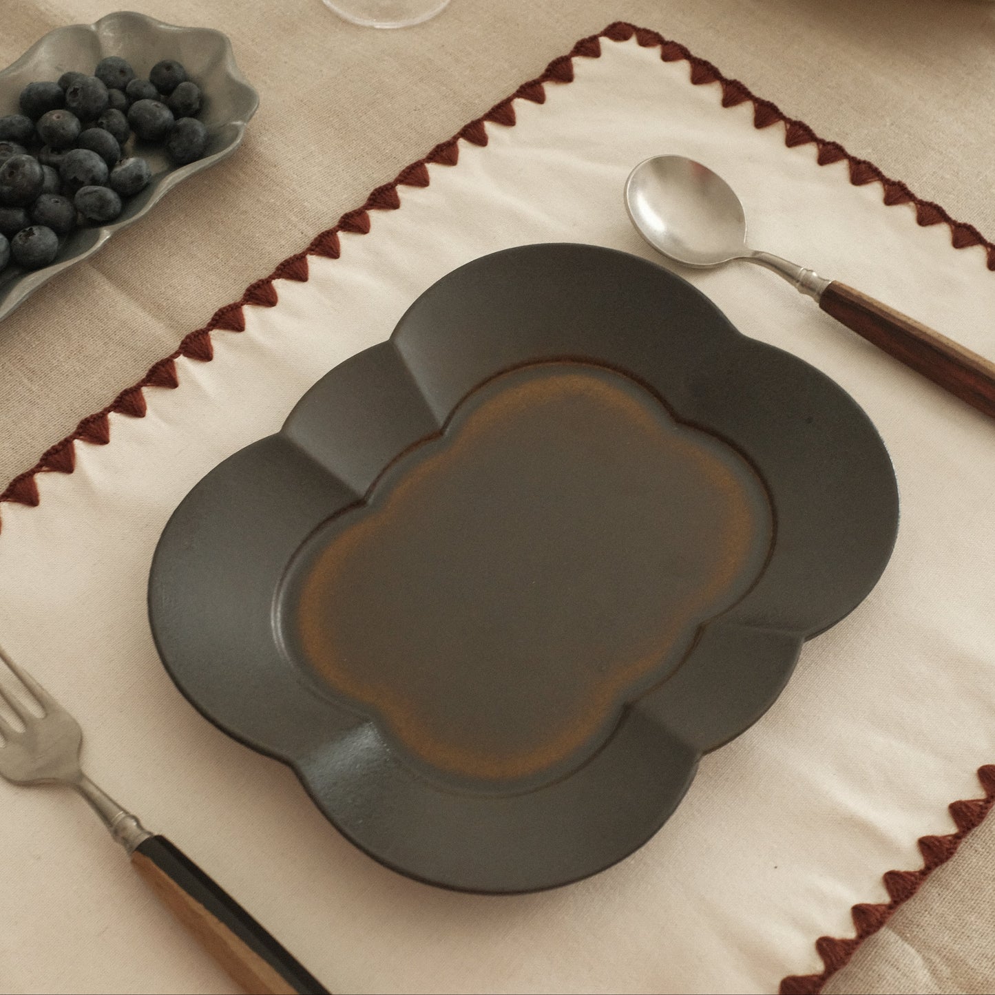 ELISE French Linen Cotton Maroon Red Embroidered Linings Heat Insulation Table Placemat