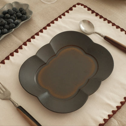 ELISE French Linen Cotton Maroon Red Embroidered Linings Heat Insulation Table Placemat