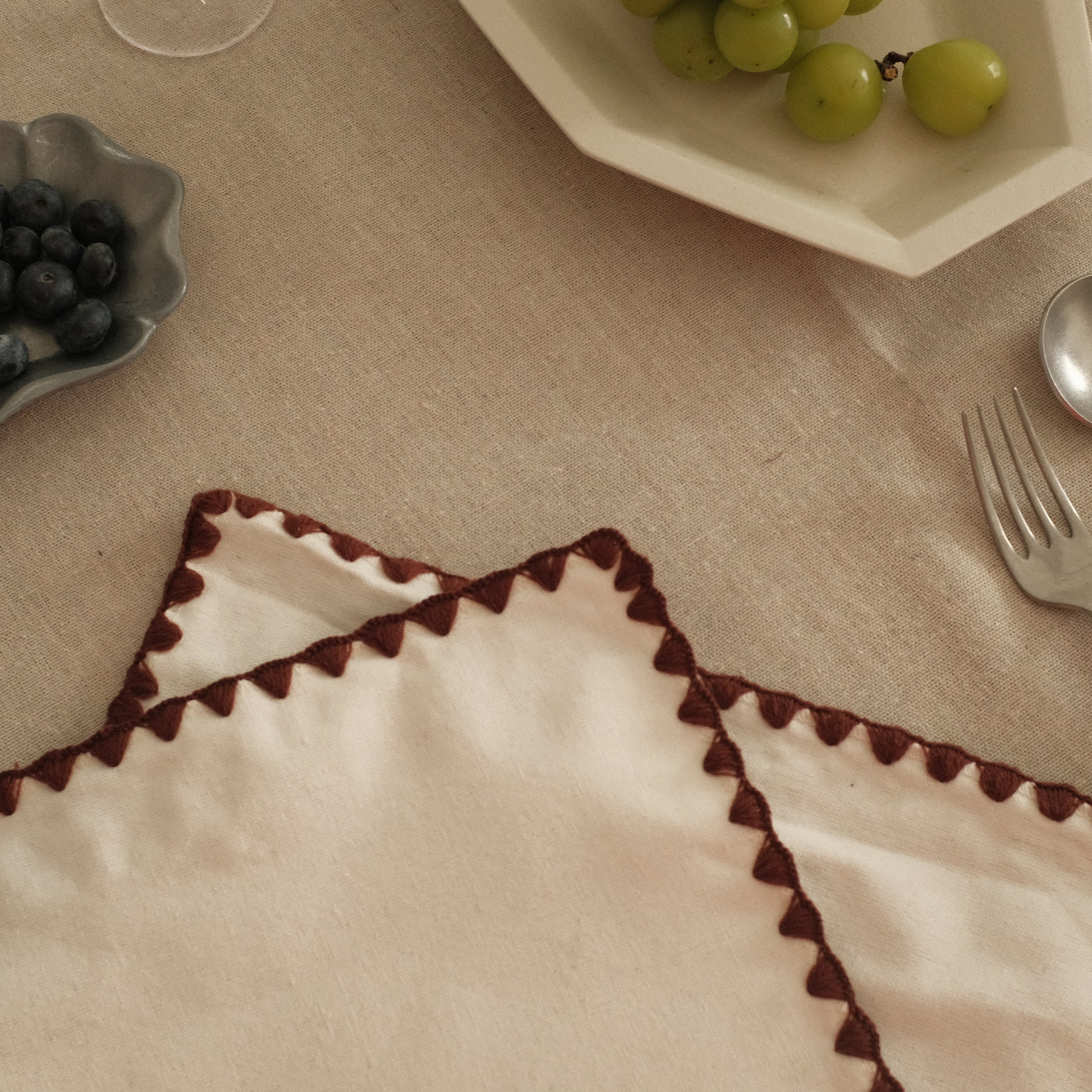 ELISE French Linen Cotton Maroon Red Embroidered Linings Heat Insulation Table Placemat