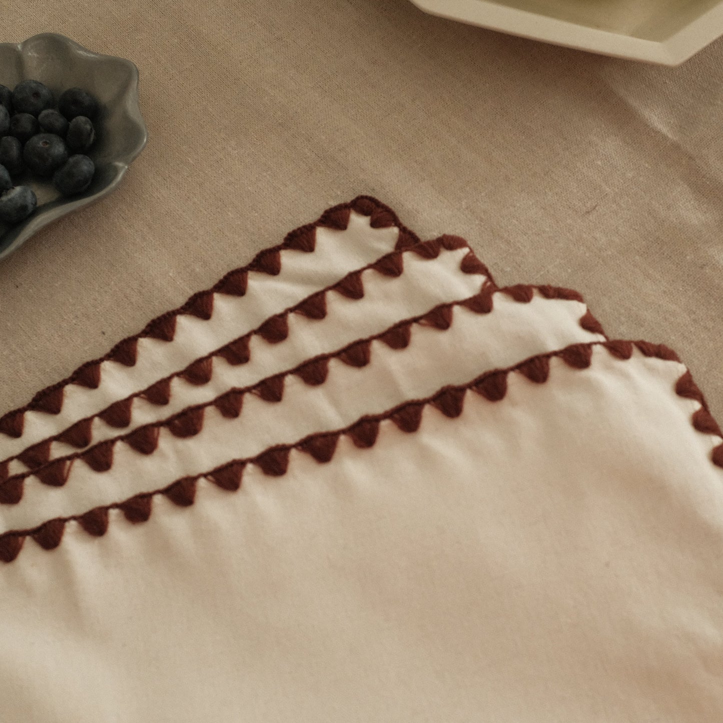 ELISE French Linen Cotton Maroon Red Embroidered Linings Heat Insulation Table Placemat