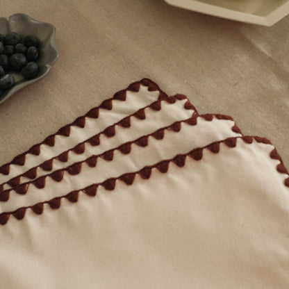 ELISE French Linen Cotton Maroon Red Embroidered Linings Heat Insulation Table Placemat