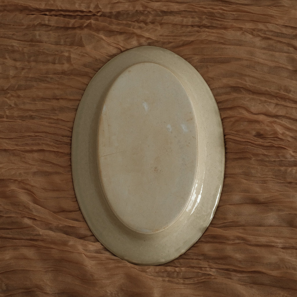 Annan Azure Retro Style Hand Painted Blue and White Floral Vines Oval Large Plate Underglazed Stoneware Ceramic