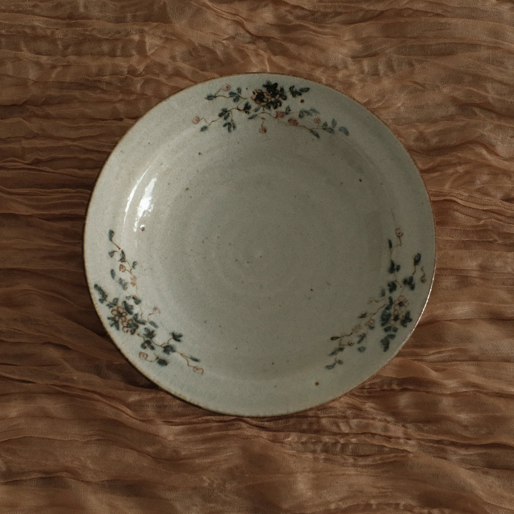 Annan Azure Retro Style Hand Painted Delicate Pink Cluster Flowers Round Large Deep Plate Underglazed Stoneware Ceramic