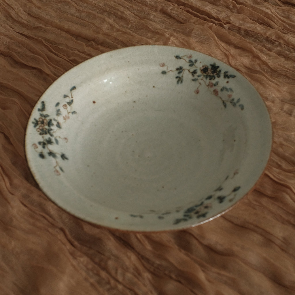 Annan Azure Retro Style Hand Painted Delicate Pink Cluster Flowers Round Large Deep Plate Underglazed Stoneware Ceramic