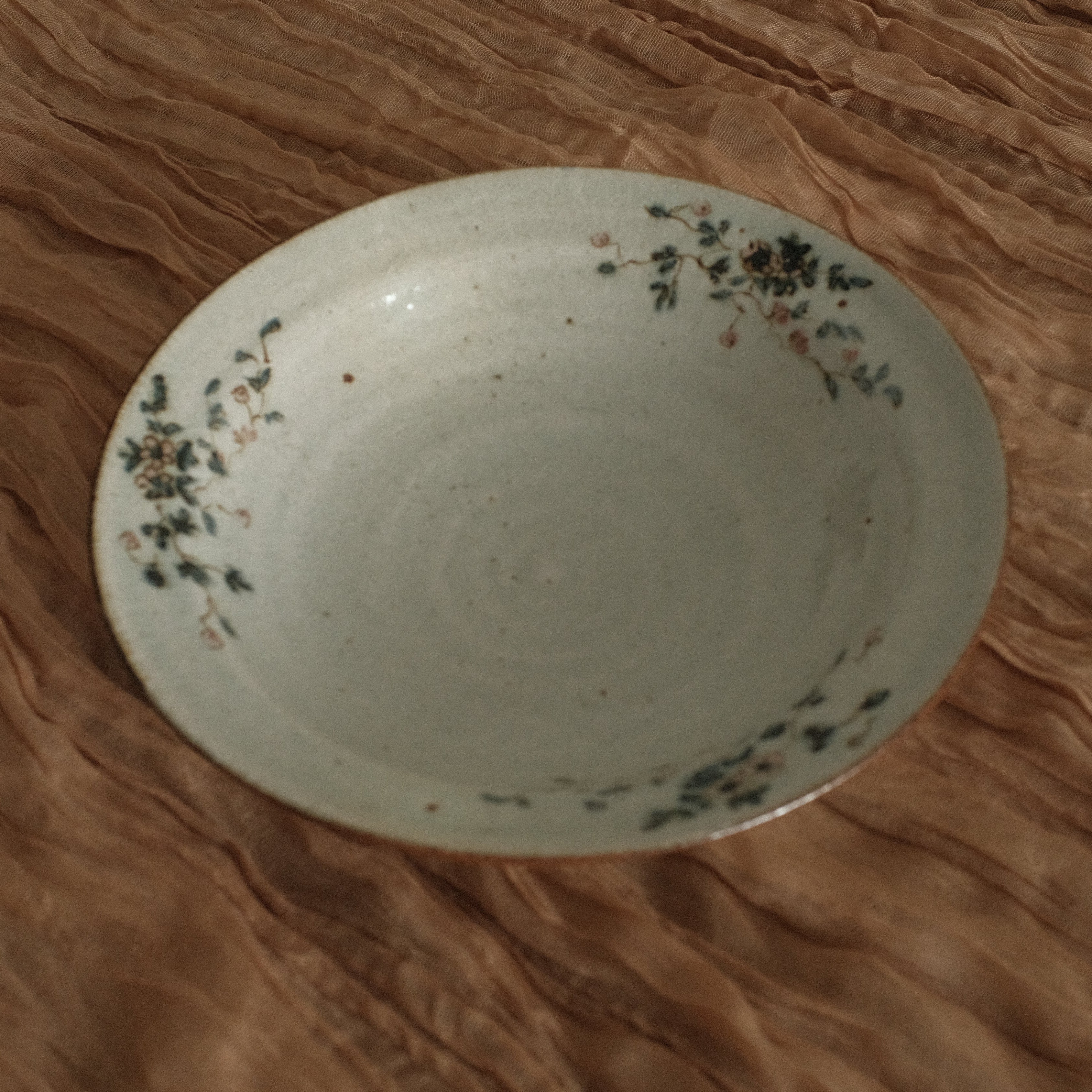 Annan Azure Retro Style Delicate Pink Cluster Flowers Round Large Deep Plate Underglazed Stoneware Ceramic