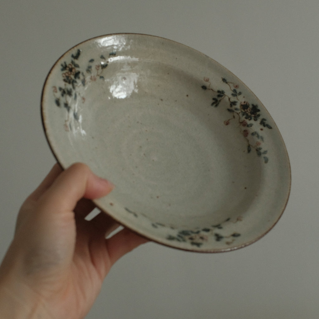 Annan Azure Retro Style Hand Painted Delicate Pink Cluster Flowers Round Large Deep Plate Underglazed Stoneware Ceramic