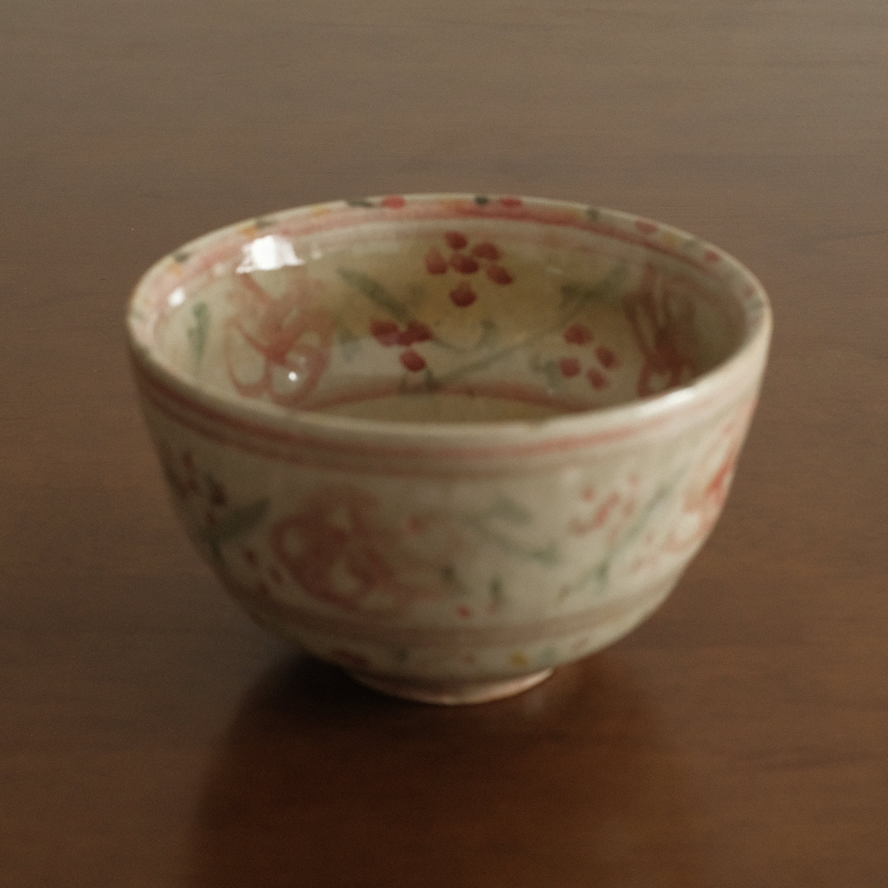 Annan Azure Retro Style Hand Painted Akai Kiiro Red Yellow Floral Motifs Chawan Matcha Bowl Underglazed Stoneware Ceramic