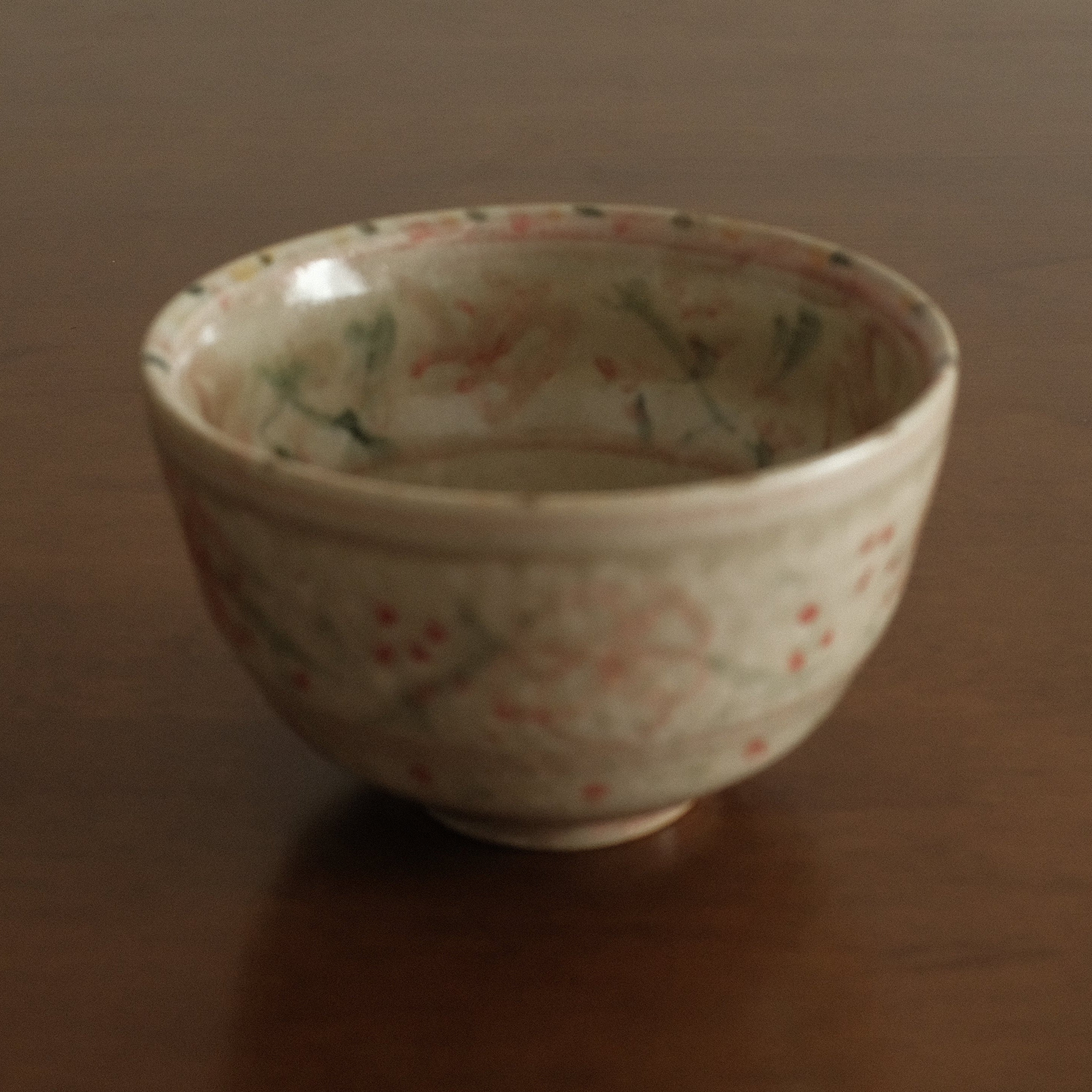 Annan Azure Retro Style Hand Painted Akai Kiiro Red Yellow Floral Motifs Chawan Matcha Bowl Underglazed Stoneware Ceramic