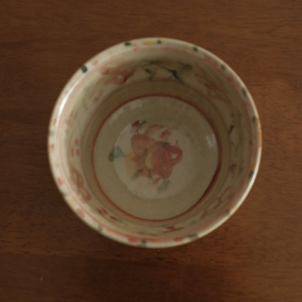 Annan Azure Retro Style Hand Painted Akai Kiiro Red Yellow Floral Motifs Chawan Matcha Bowl Underglazed Stoneware Ceramic