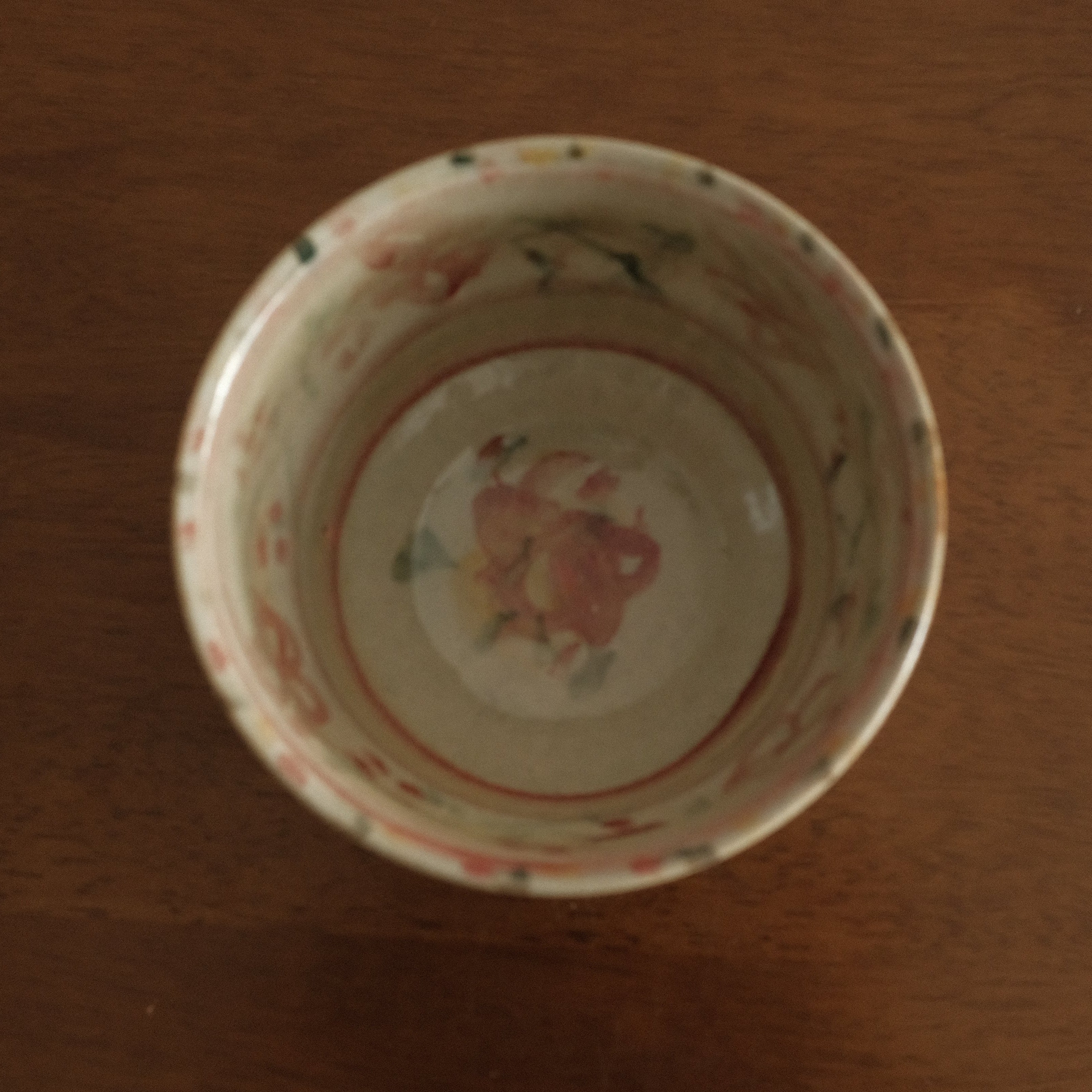 Annan Azure Retro Style Hand Painted Akai Kiiro Red Yellow Floral Motifs Chawan Matcha Bowl Underglazed Stoneware Ceramic