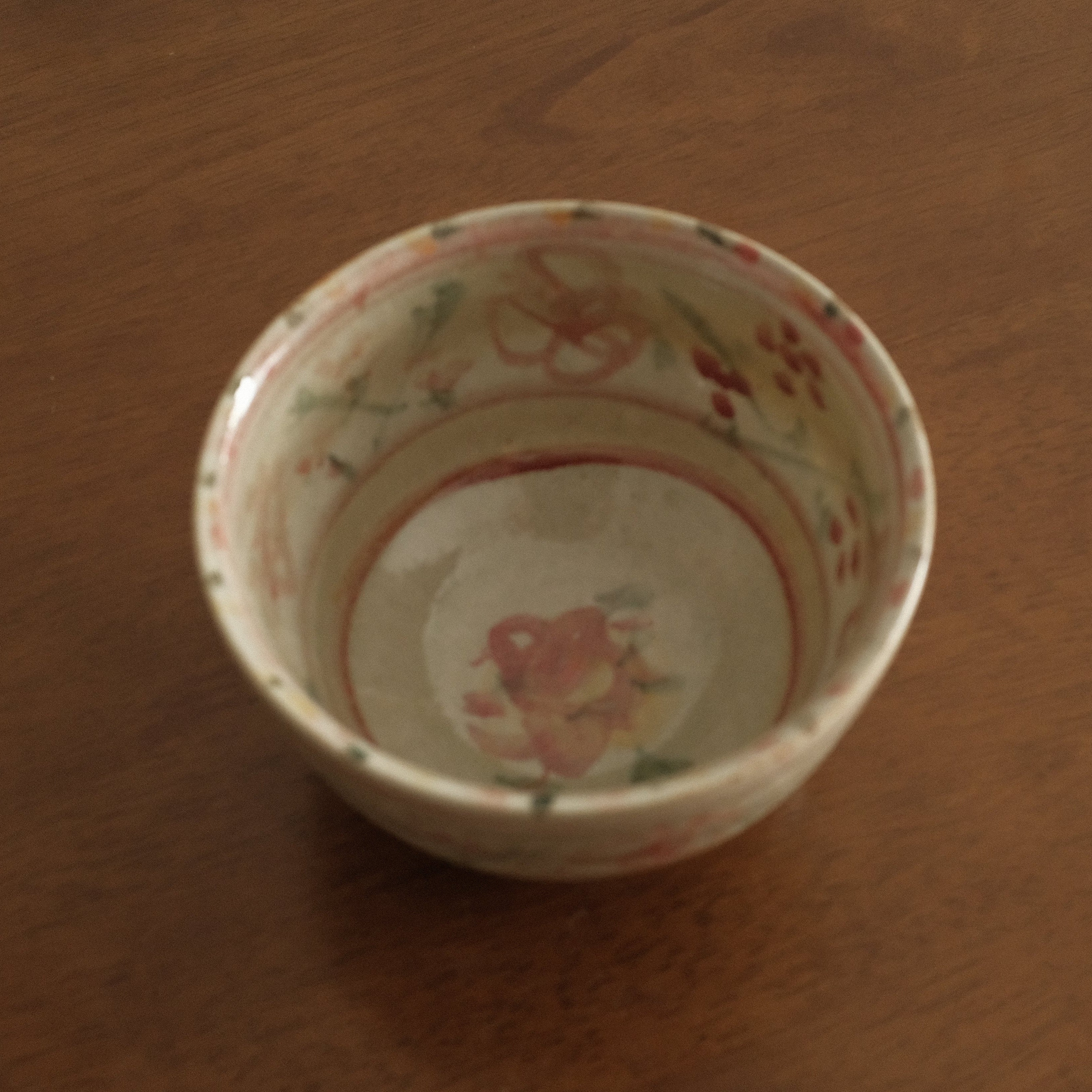 Annan Azure Retro Style Hand Painted Akai Kiiro Red Yellow Floral Motifs Chawan Matcha Bowl Underglazed Stoneware Ceramic