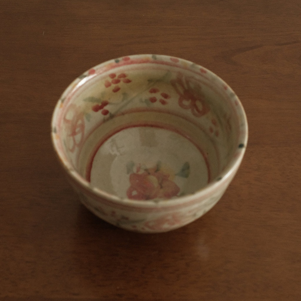 Annan Azure Retro Style Hand Painted Akai Kiiro Red Yellow Floral Motifs Chawan Matcha Bowl Underglazed Stoneware Ceramic
