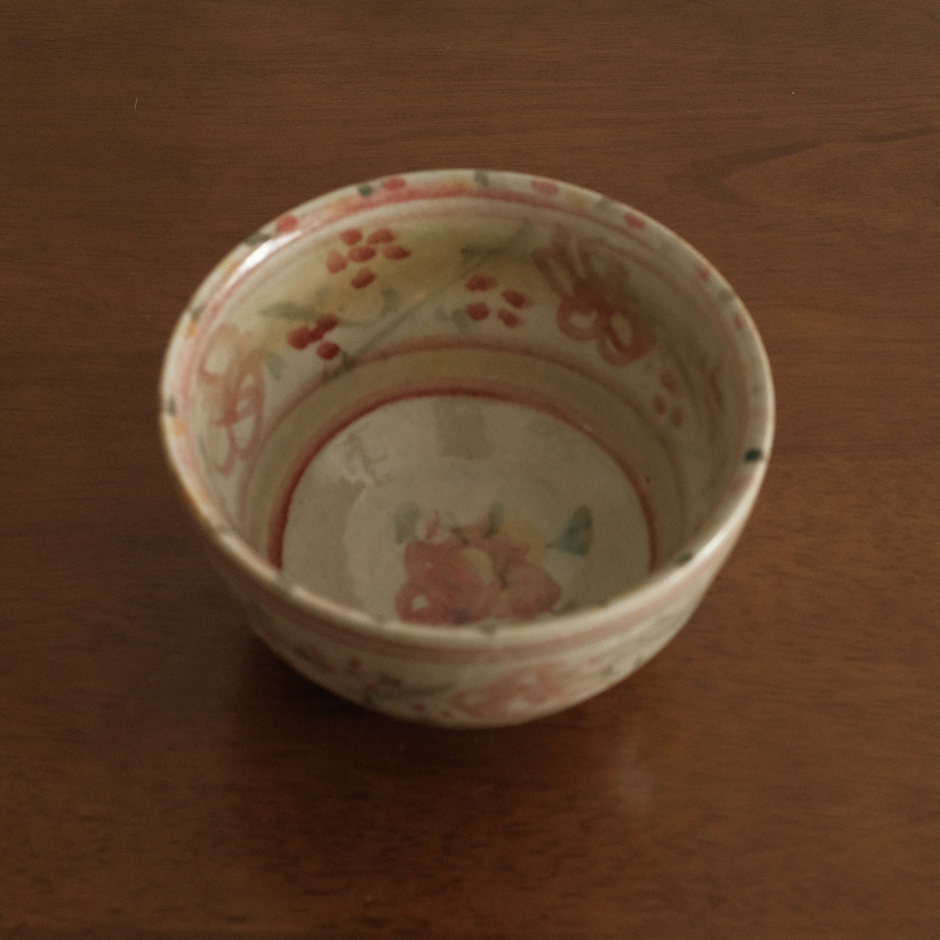 Annan Azure Retro Style Hand Painted Akai Kiiro Red Yellow Floral Motifs Chawan Matcha Bowl Underglazed Stoneware Ceramic