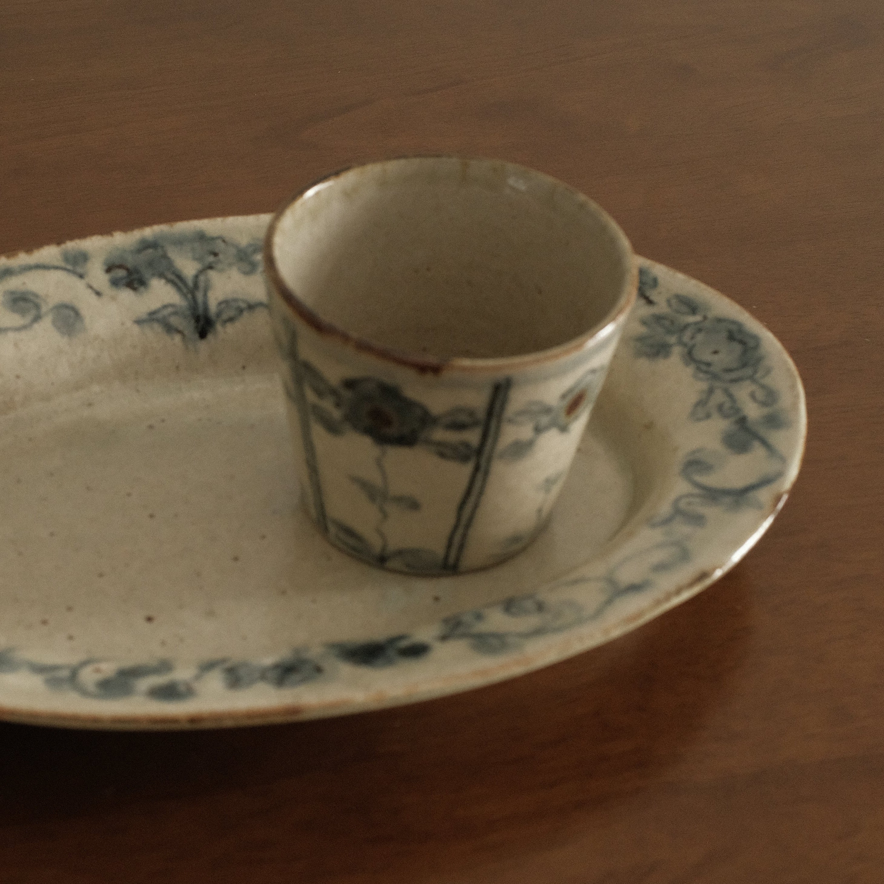 Annan Azure Retro Style Hand Painted Blue and White Floral Motifs Choko Cup Underglazed Stoneware Ceramic