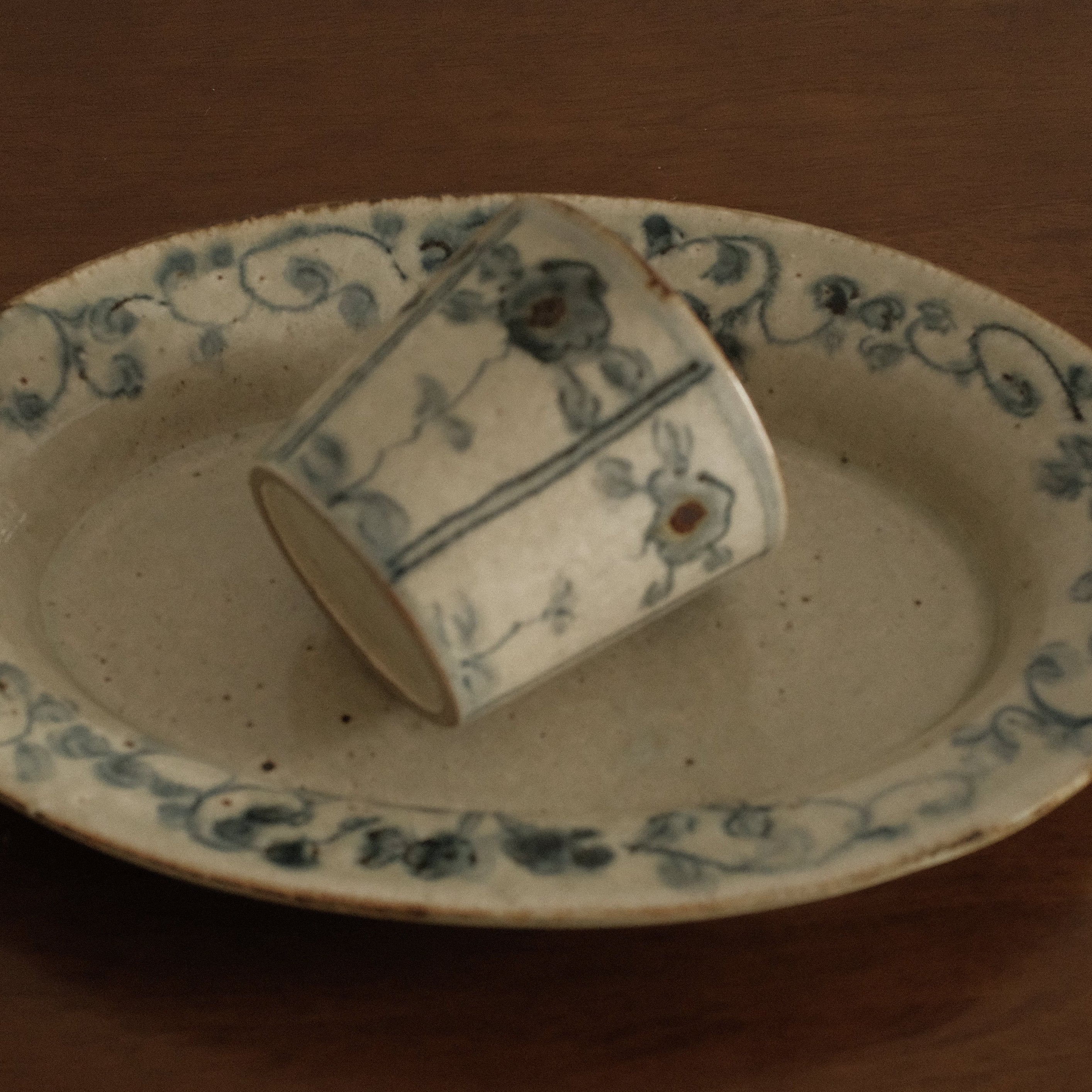 Annan Azure Retro Style Hand Painted Blue and White Floral Motifs Choko Cup Underglazed Stoneware Ceramic