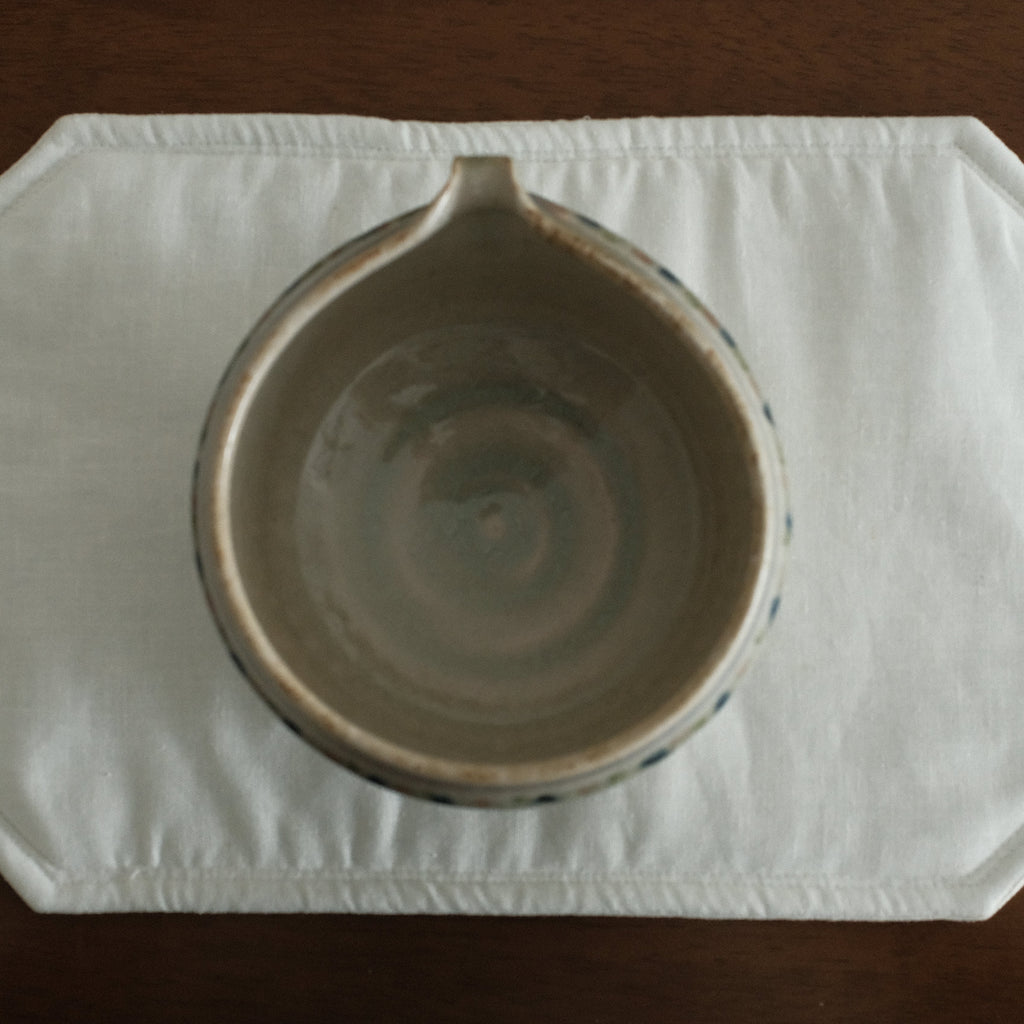 Annan Azure Retro Style Hand Painted Indigo Purple Floral Motifs Katakuchi Chawan Matcha Bowl with Spout Underglazed Ceramic Stoneware