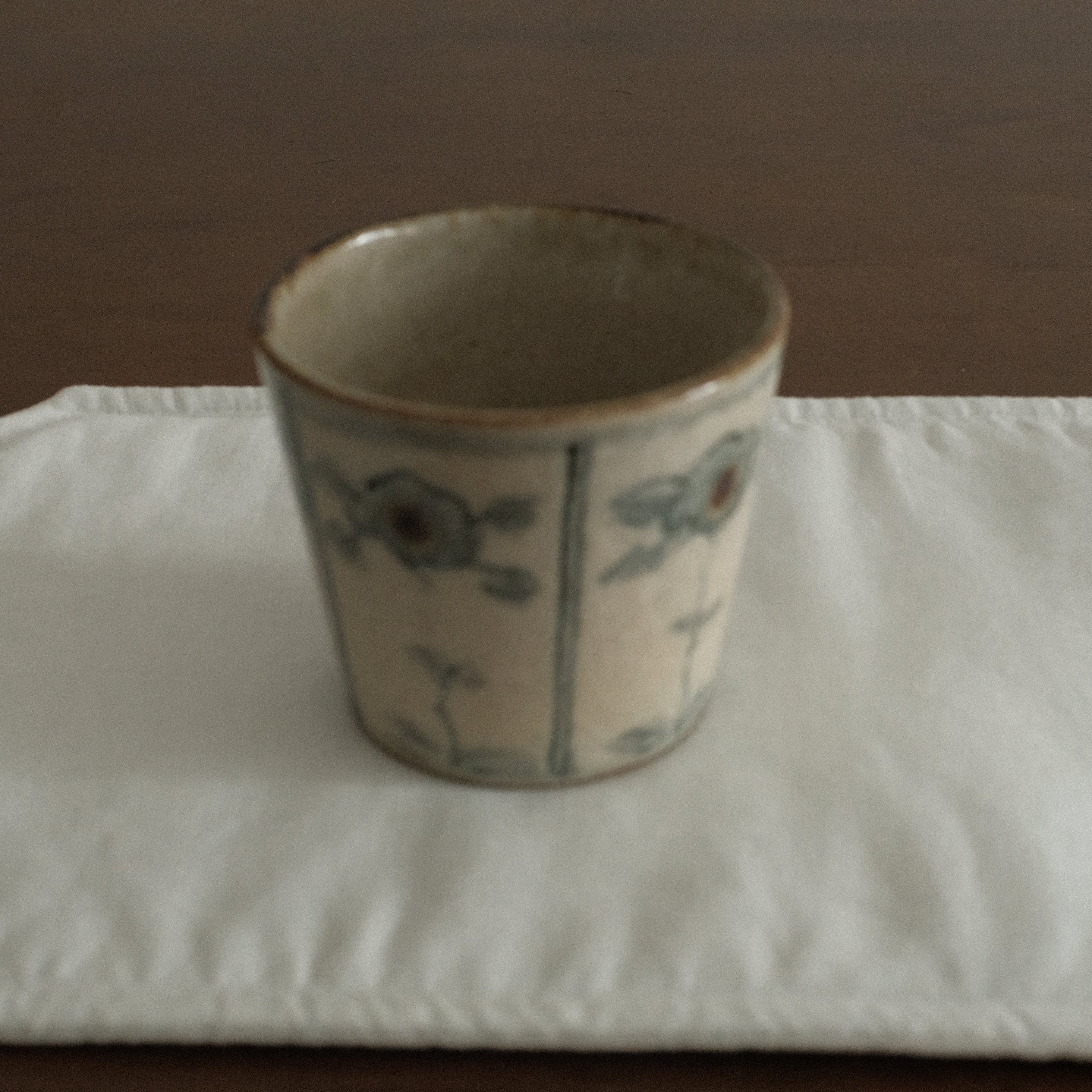 Annan Azure Retro Style Hand Painted Blue and White Floral Motifs Choko Cup Underglazed Stoneware Ceramic