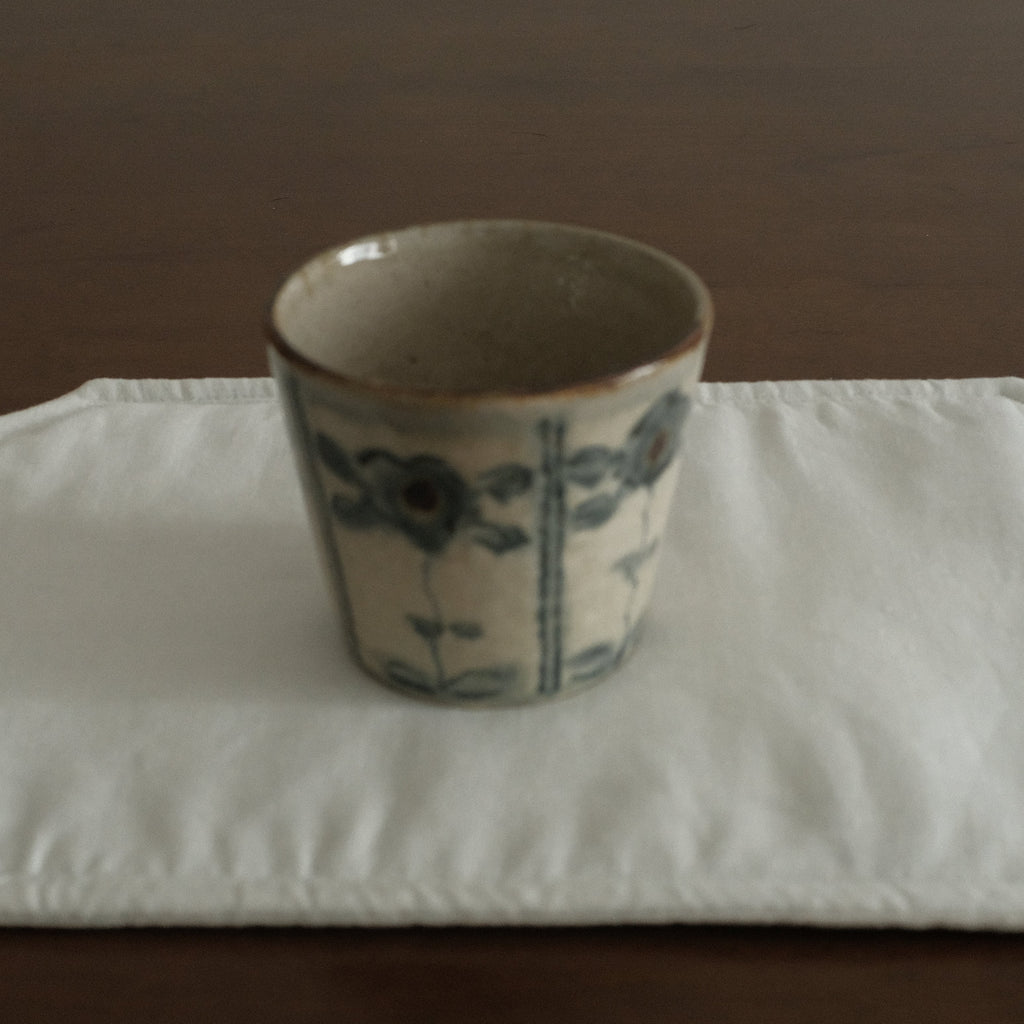 Annan Azure Retro Style Hand Painted Blue and White Floral Motifs Choko Cup Underglazed Stoneware Ceramic