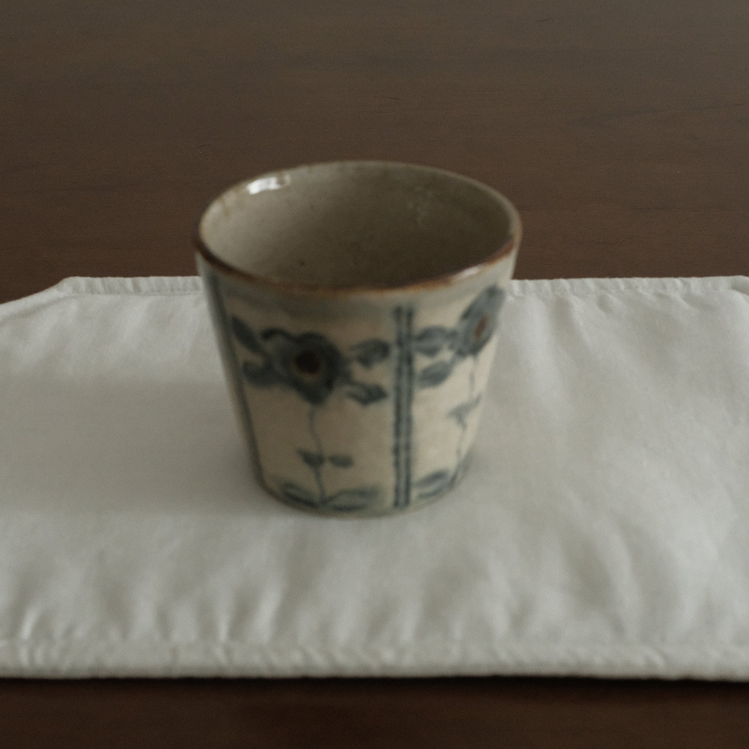 Annan Azure Retro Style Hand Painted Blue and White Floral Motifs Choko Cup Underglazed Stoneware Ceramic