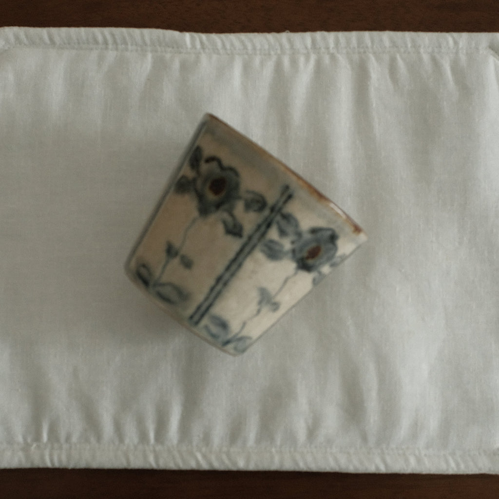 Annan Azure Retro Style Hand Painted Blue and White Floral Motifs Choko Cup Underglazed Stoneware Ceramic