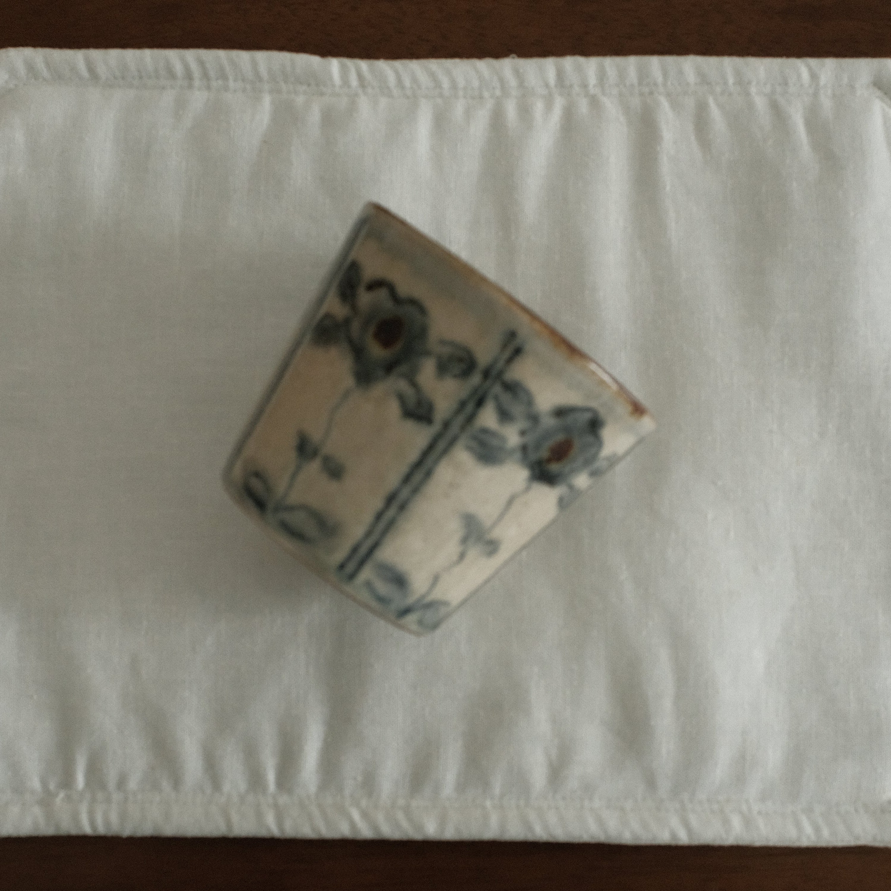 Annan Azure Retro Style Hand Painted Blue and White Floral Motifs Choko Cup Underglazed Stoneware Ceramic