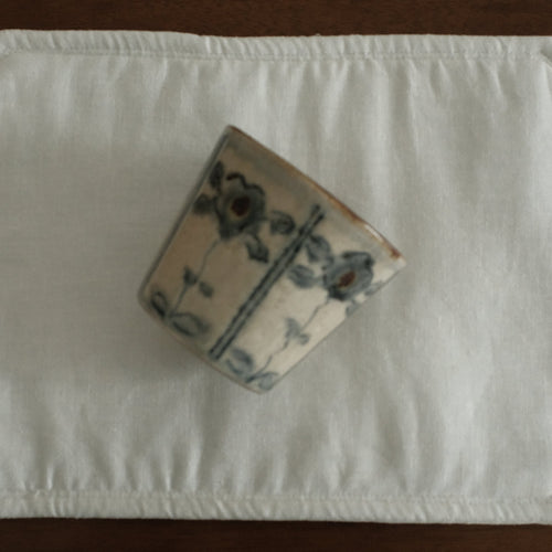 Annan Azure Retro Style Hand Painted Blue and White Floral Motifs Choko Cup Underglazed Stoneware Ceramic