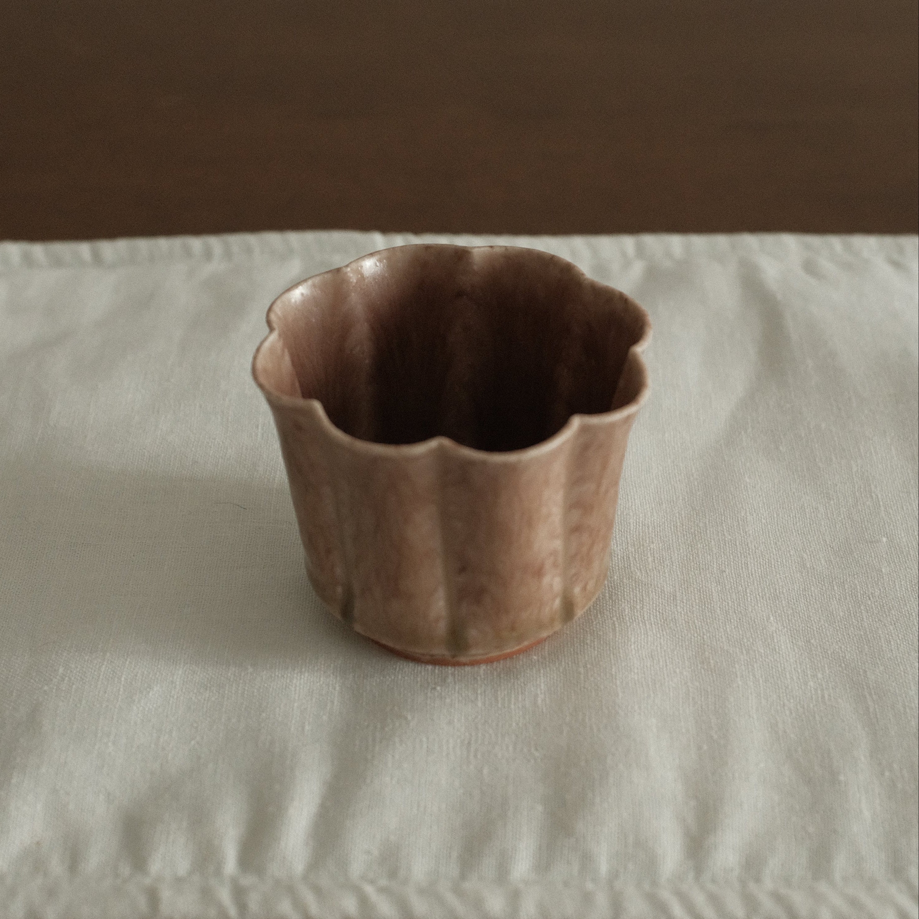 Kuroki Taira Adzuki Bean Pink Glaze Floral Cup Porcelain Ceramic