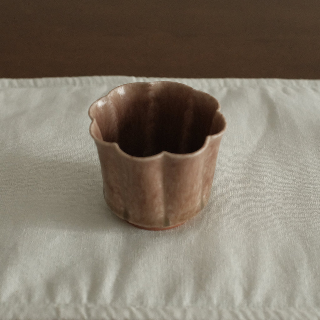 Kuroki Taira Adzuki Bean Pink Glaze Floral Cup Porcelain Ceramic