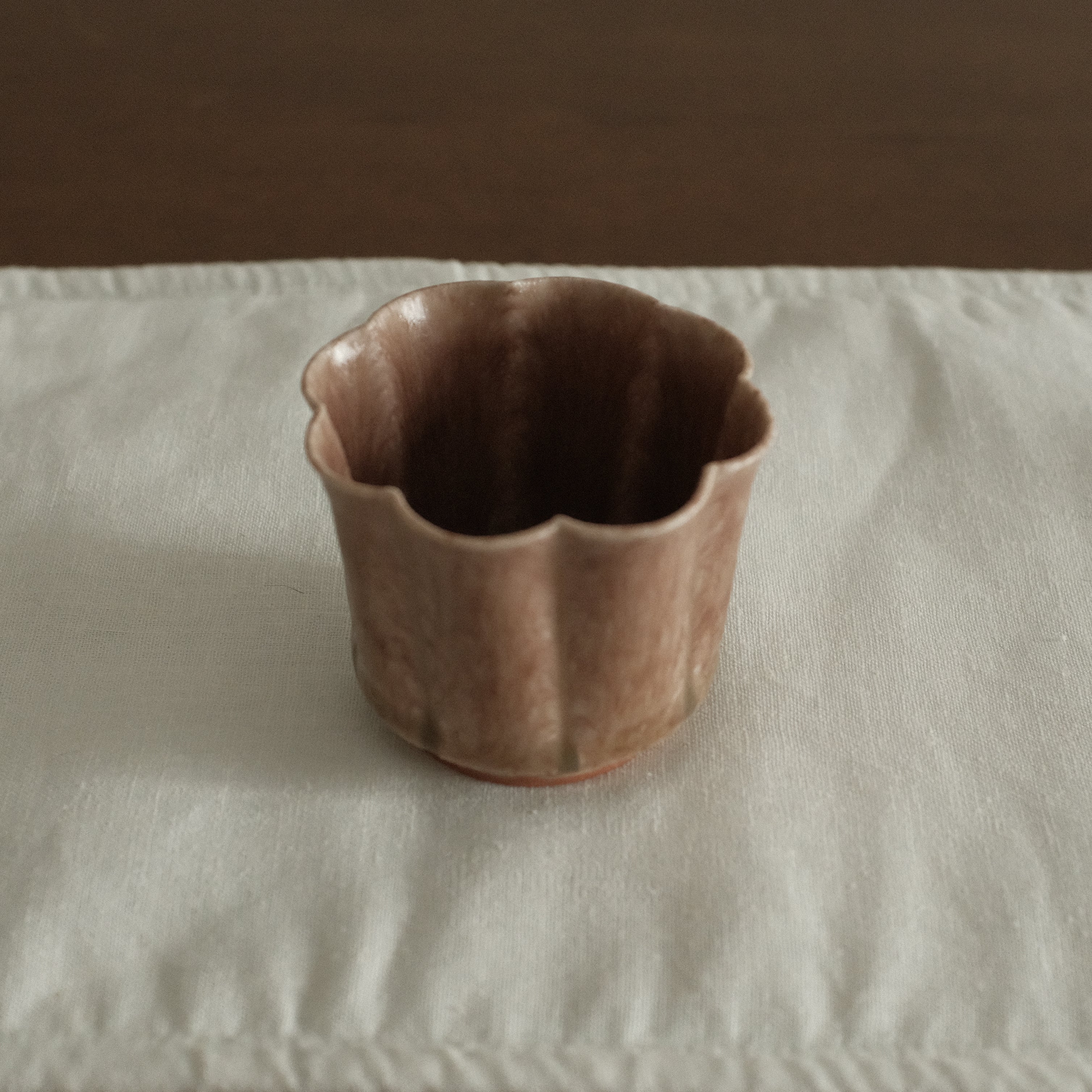Kuroki Taira Adzuki Bean Pink Glaze Floral Cup Porcelain Ceramic