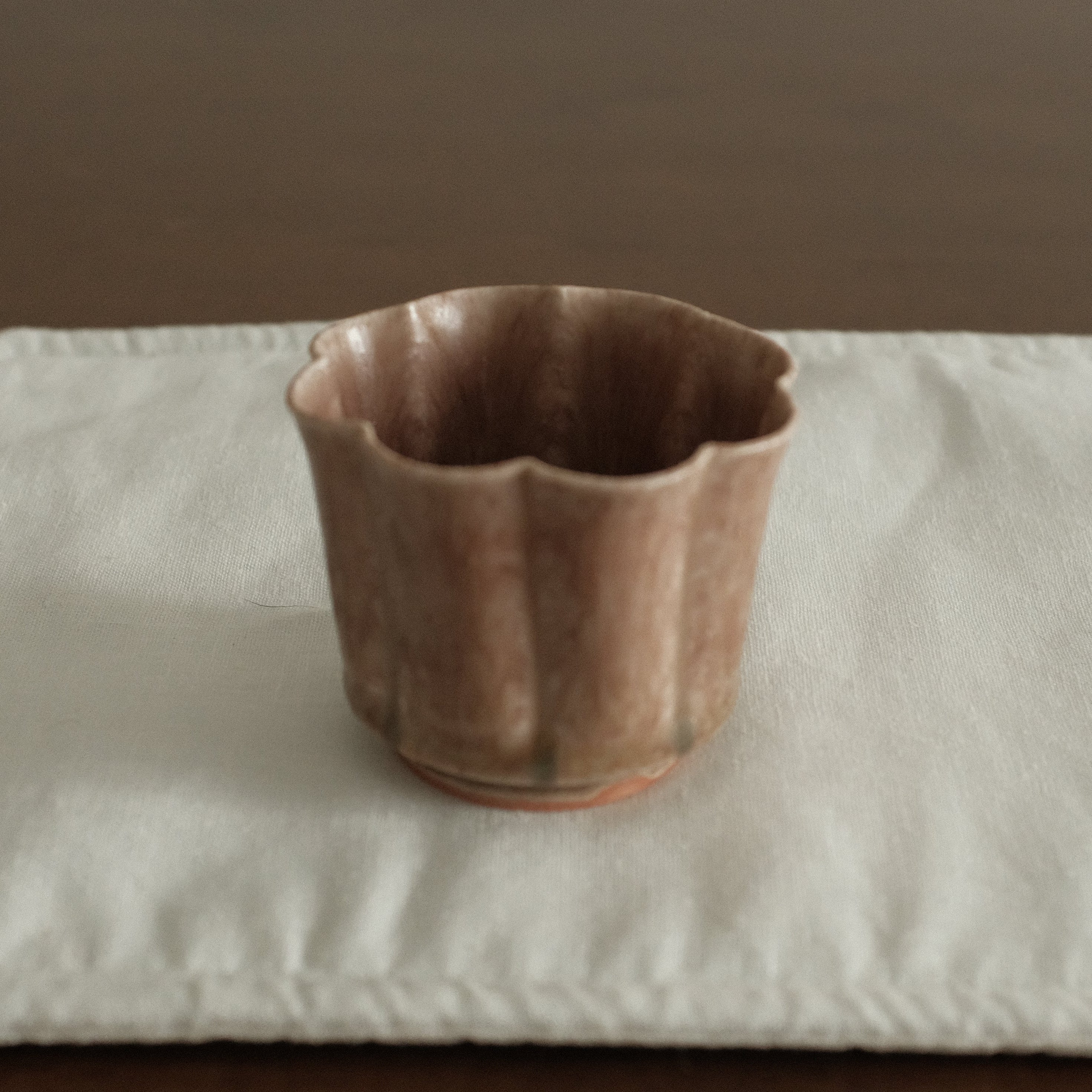 Kuroki Taira Adzuki Bean Pink Glaze Floral Cup Porcelain Ceramic