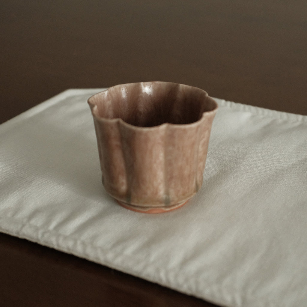 Kuroki Taira Adzuki Bean Pink Glaze Floral Cup Porcelain Ceramic