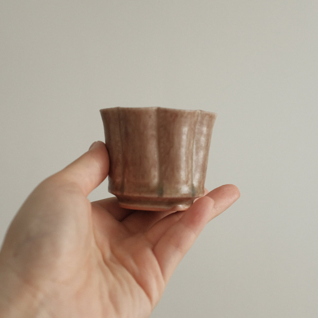 Kuroki Taira Adzuki Bean Pink Glaze Floral Cup Porcelain Ceramic