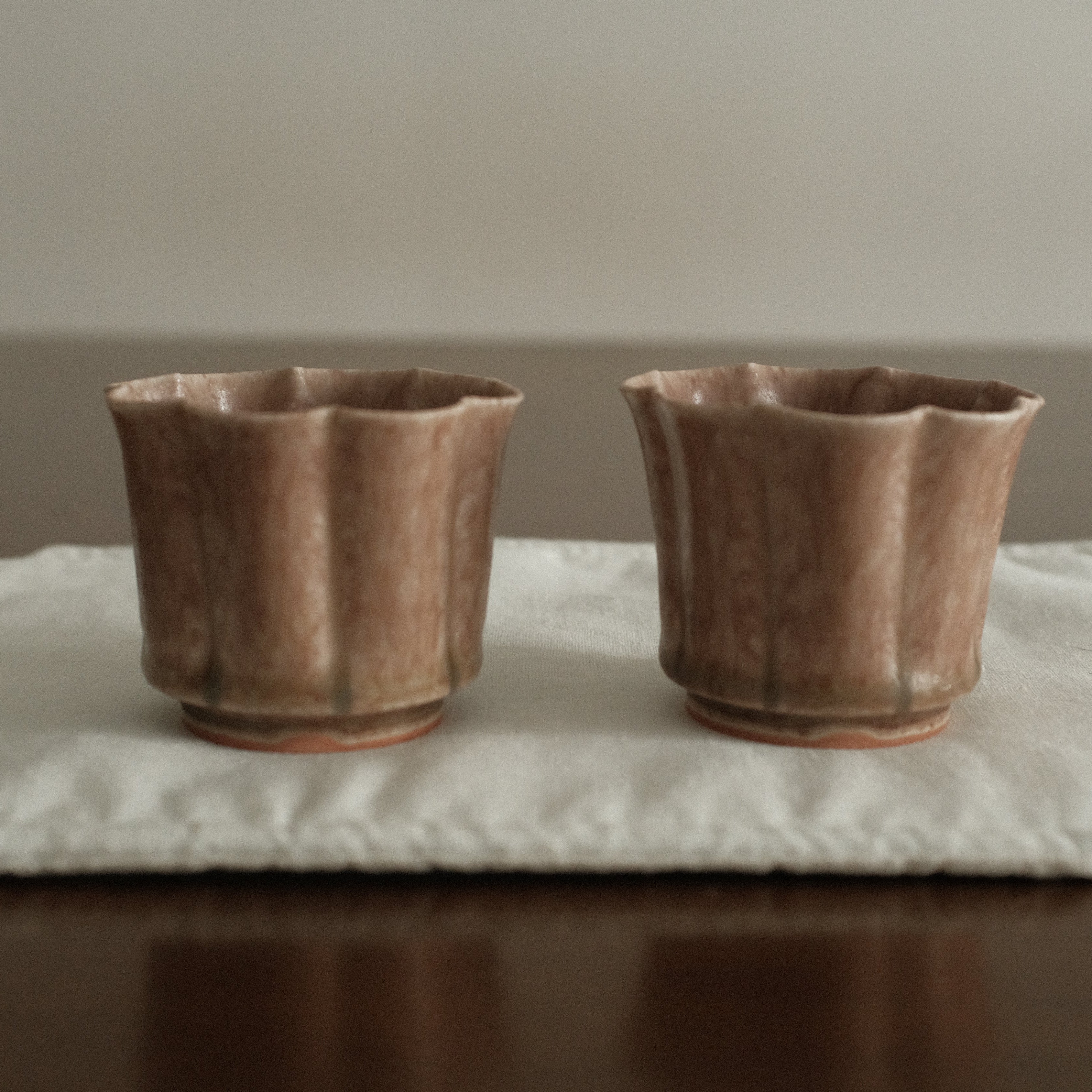 Kuroki Taira Adzuki Bean Pink Glaze Floral Cup Porcelain Ceramic