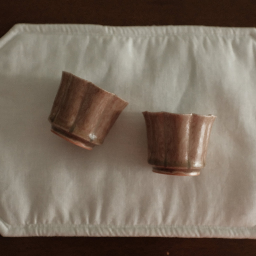 Kuroki Taira Adzuki Bean Pink Glaze Floral Cup Porcelain Ceramic