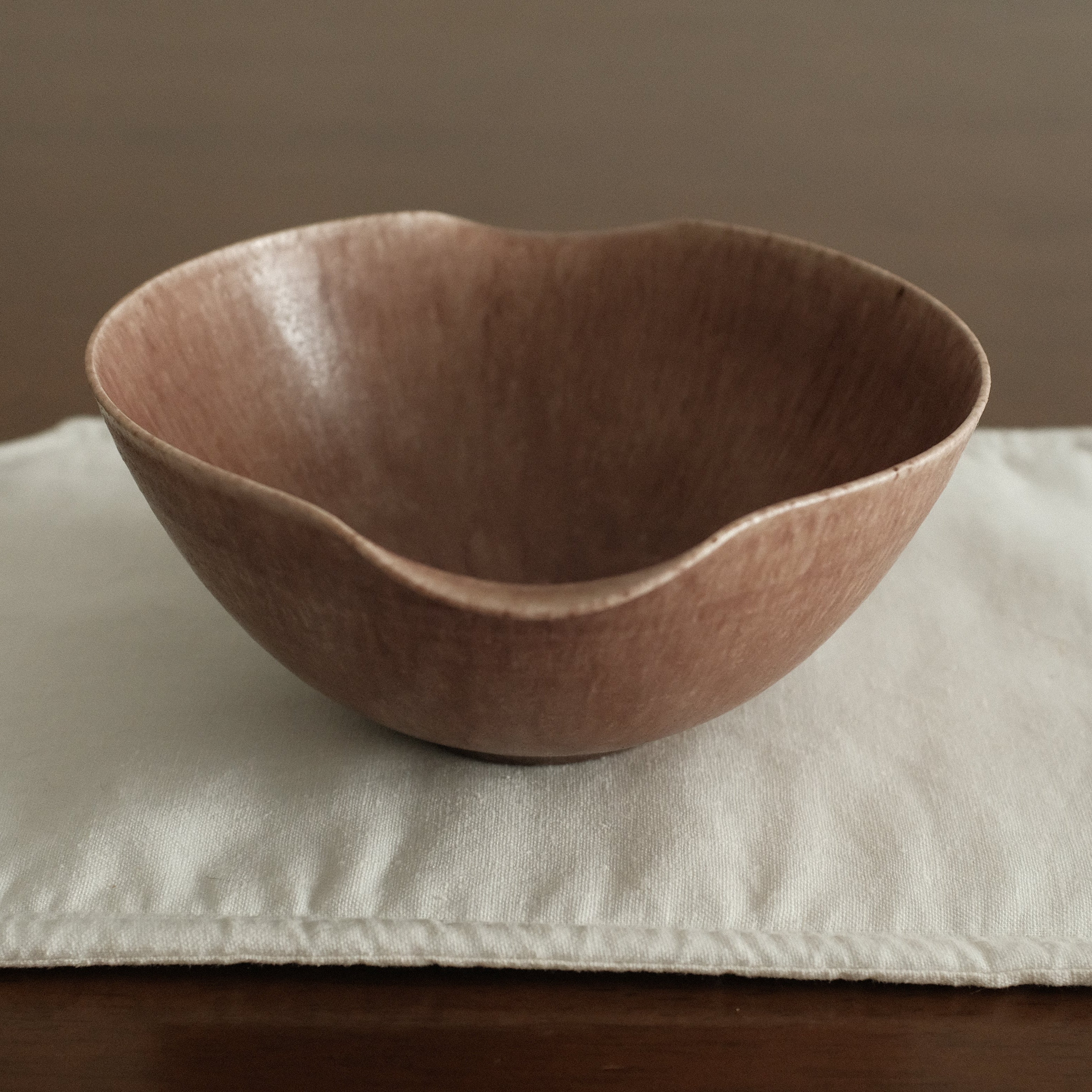 Kuroki Taira Adzuki Bean Glaze Two Handled 5 inch Deep Bowl Porcelain Ceramic